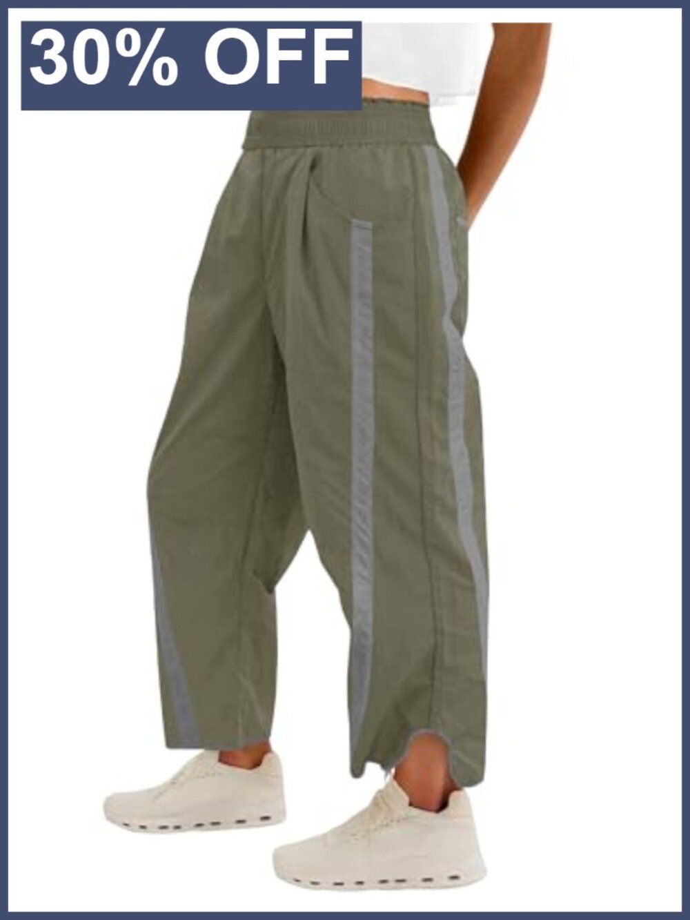 Womens Baggy Wide Leg Track Pants Nylon Blend Elastic Waist Athleisure